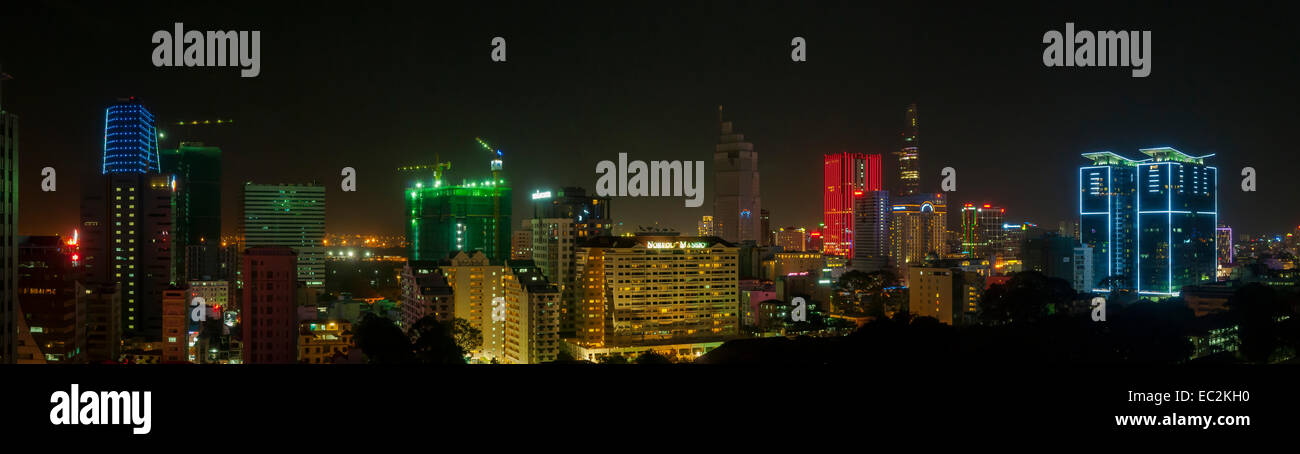 Ho Chi Minh City Skyline at Night Panorama, Vietnam Stock Photo