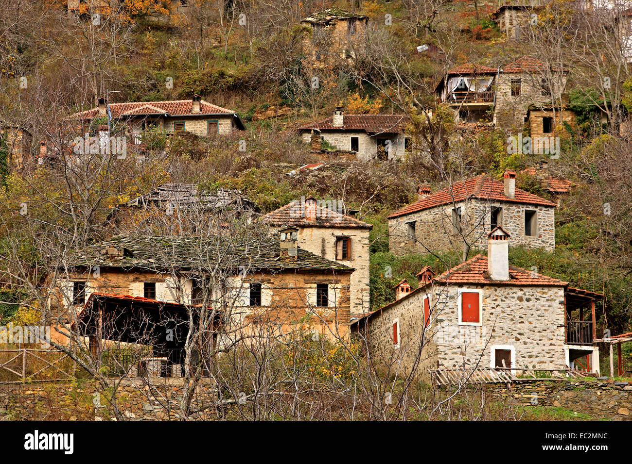 Partial view of picturesque Skoteina village, on the Pieria mountains, Pieria, Macedonia, Greece. Stock Photo