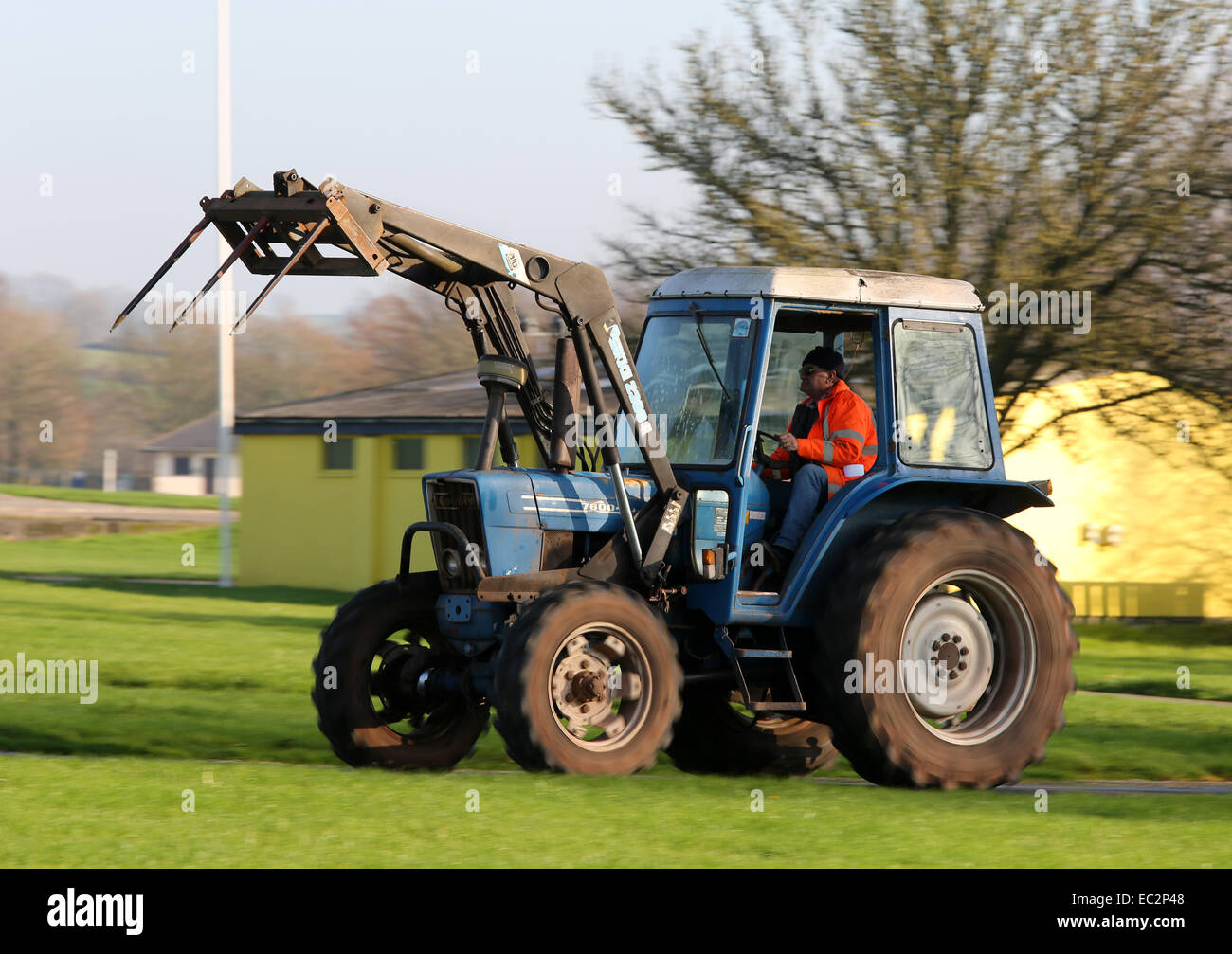 Old Ford tractor with forks Stock Photo Alamy