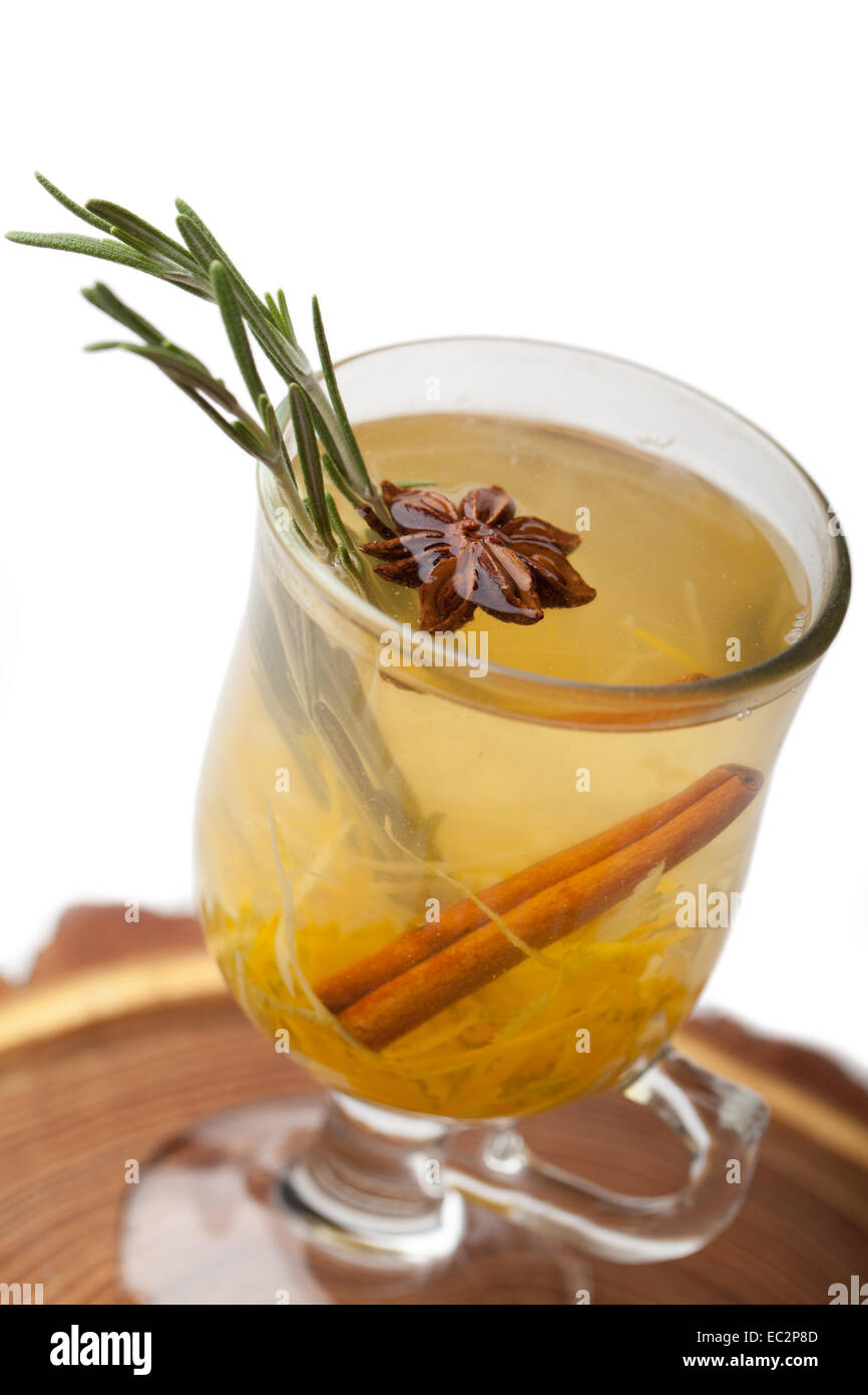 Traditional winter sweet hot alcohol drinks mulled white rum with