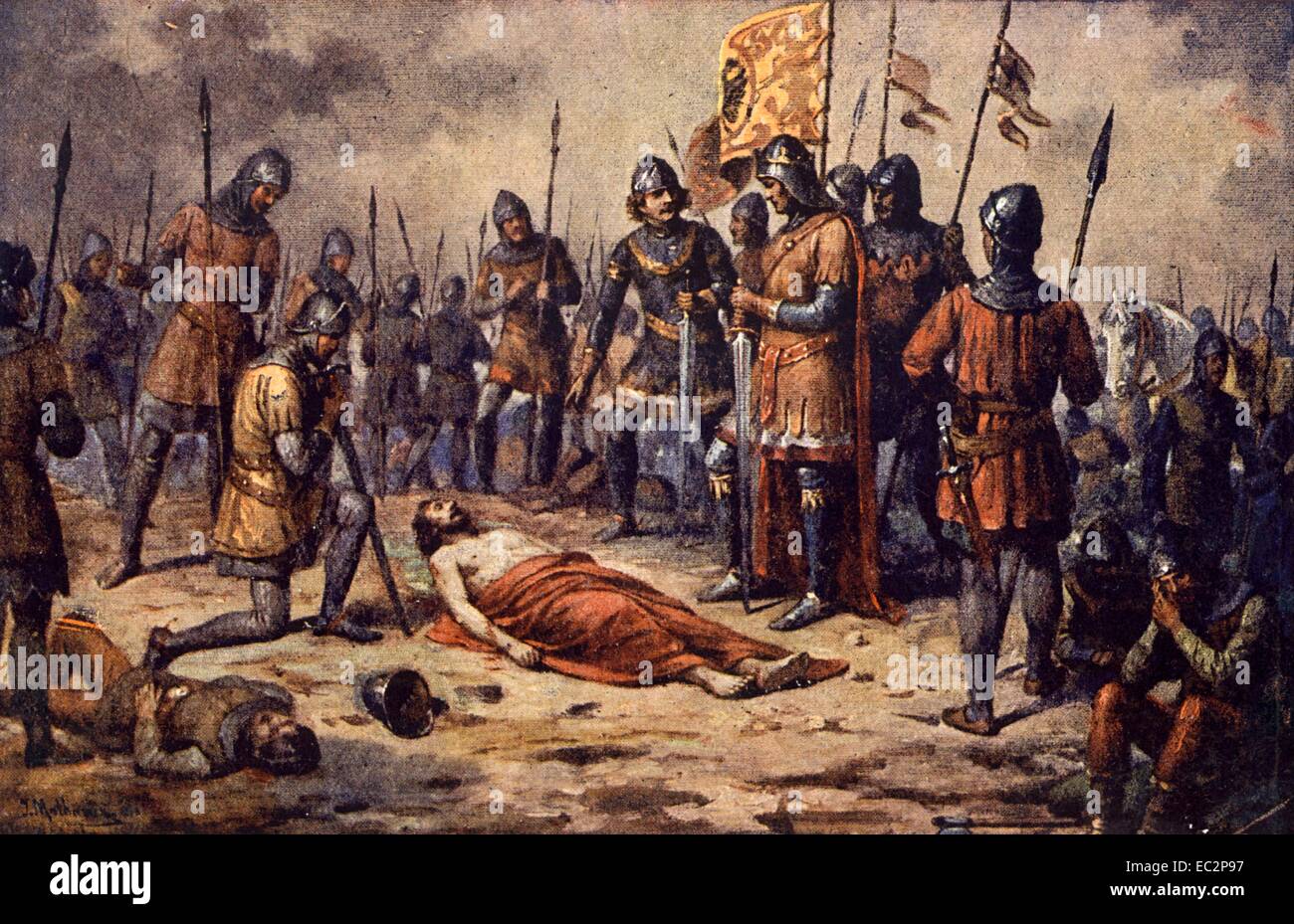 The Hundred Years' War. The Battle of Crecy August 26th, 1346 the dead lies blind King Jean of Luxembourg, King of Bohemia Stock Photo