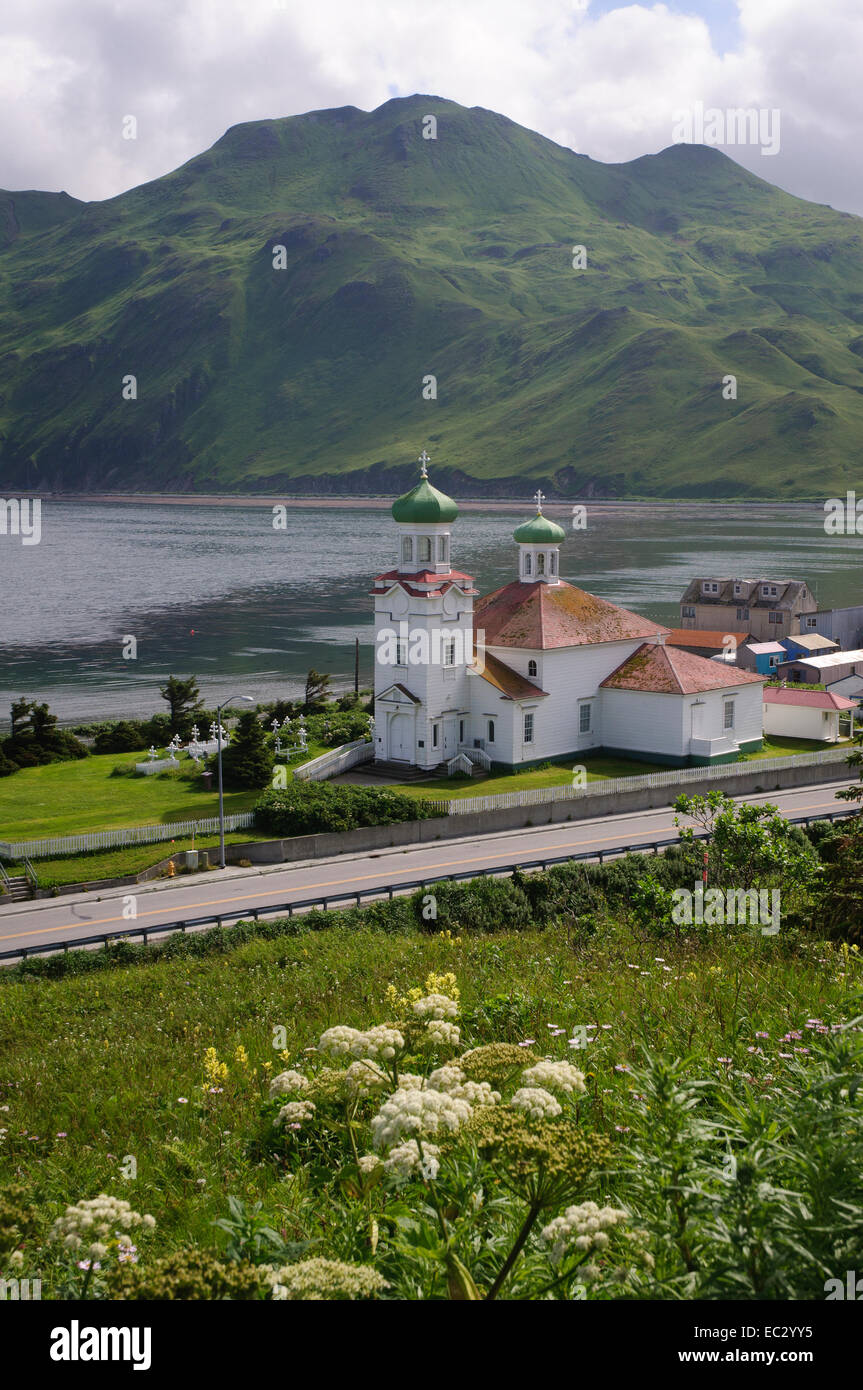 Russian Orthodox Church of the Holy Ascension of Christ, Dutch Harbor Stock Photo