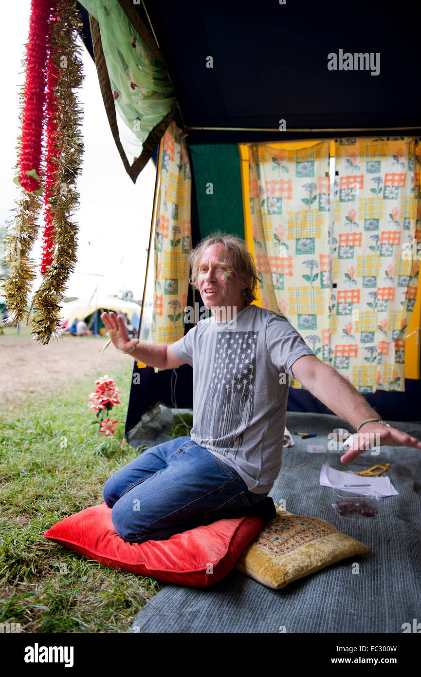 The 'Transformational Life Coach' Raj Carr at Glastonbury Festival 2014 Stock Photo