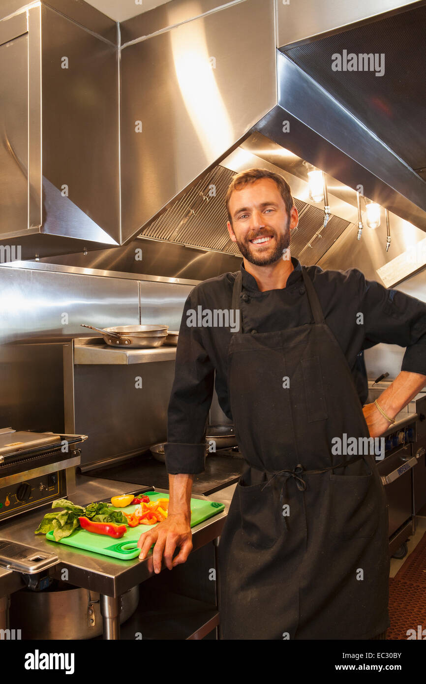 chef Luca Crestanelli work in the kitchen, S.Y. Kitchen, Santa Ynez, Santa Ynez Valley, California, United States of America Stock Photo