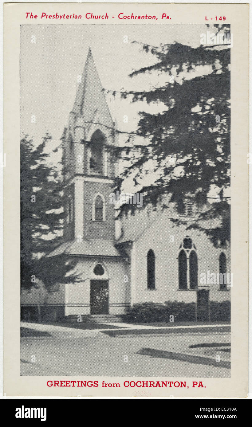 Cochranton Presbyterian Church in Pennsylvania on a pre1923 postcard