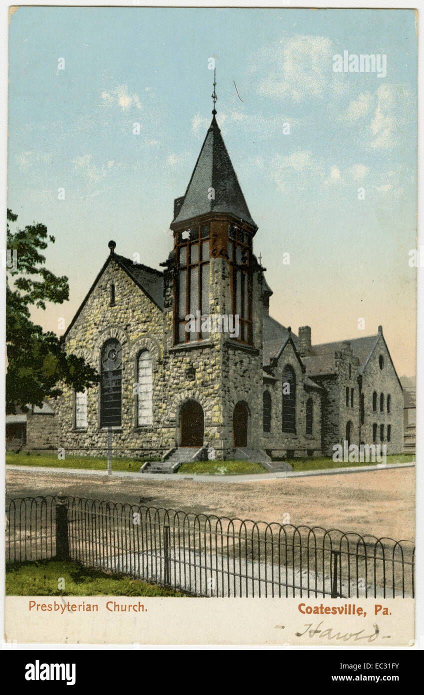 Presbyterian church in Coatesville, Pennsylvania on a pre1923 postcard
