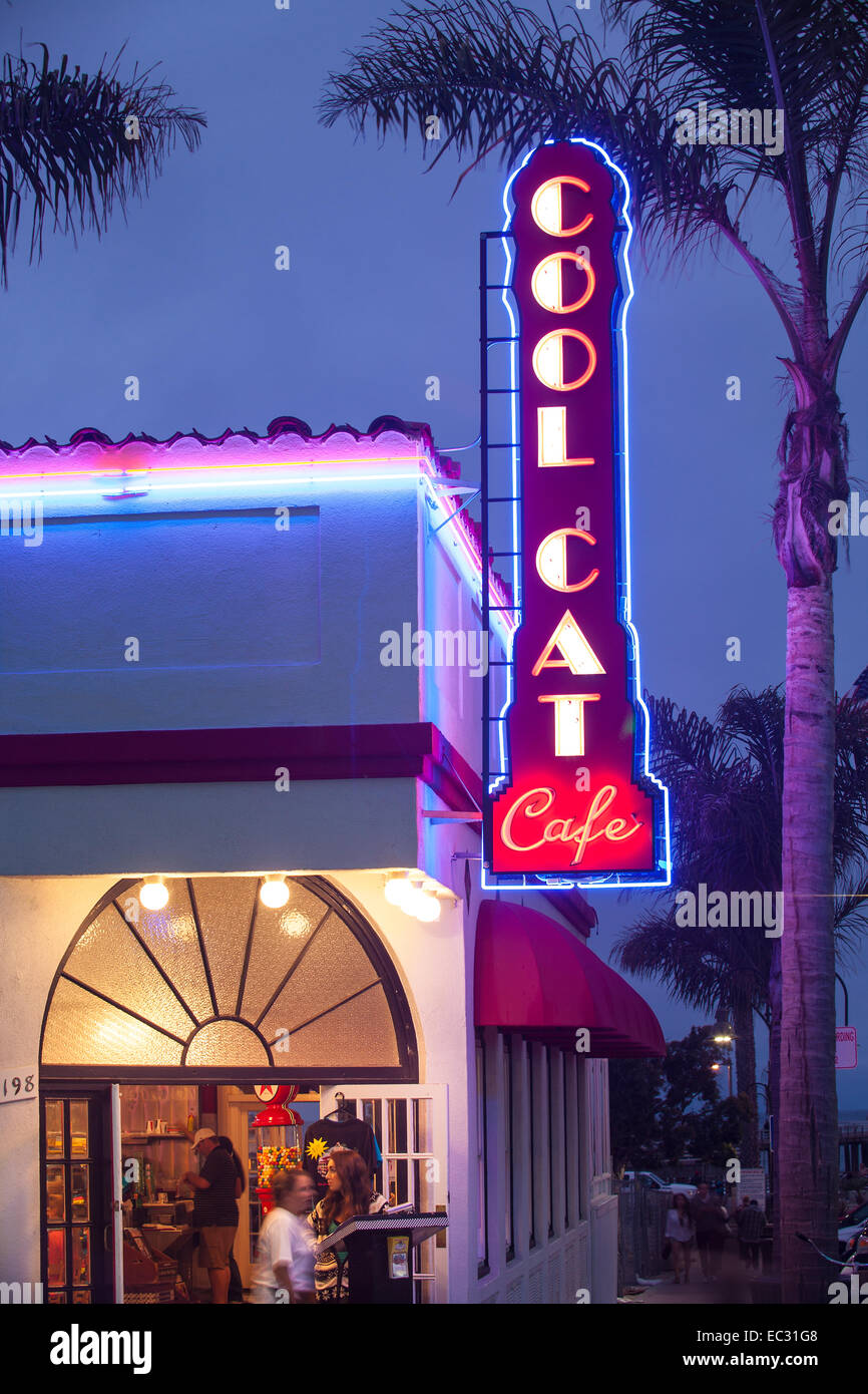 neon sign, Cool Cat Restaurant, Pismo Beach, Central Coast, California
