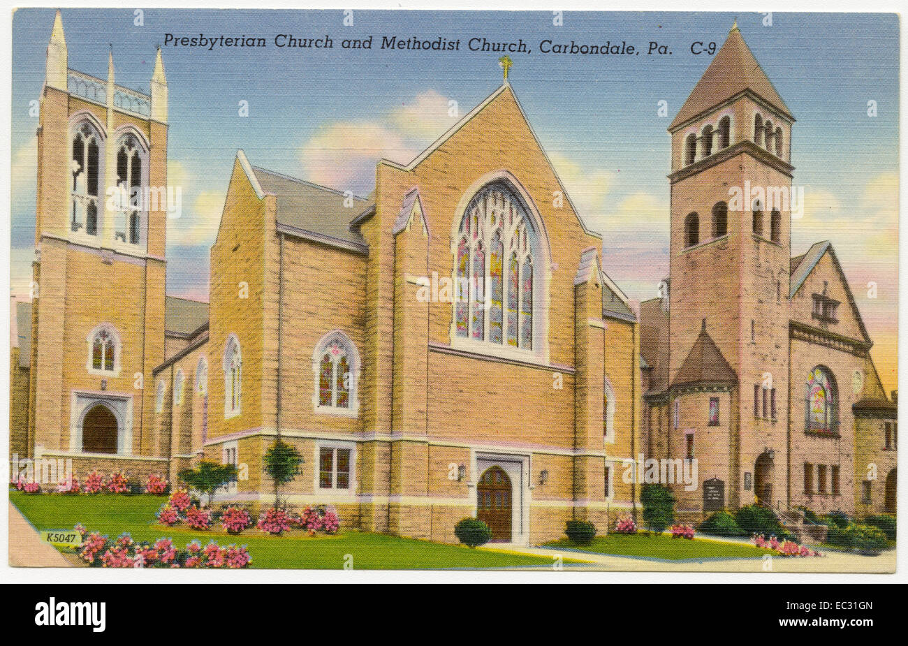 The Presbyterian and Methodist Churches in Carbondale, Pennsylvania on