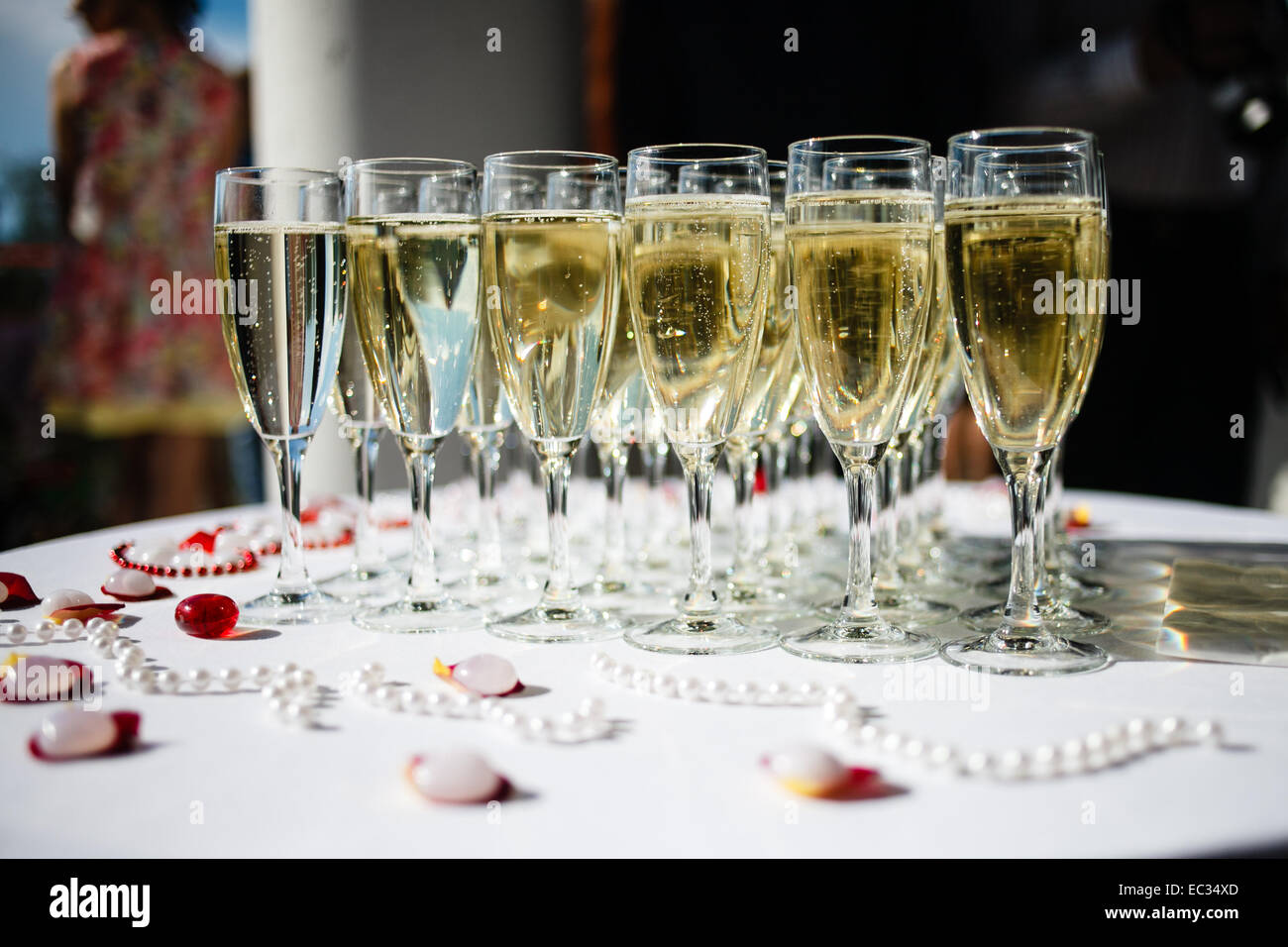 Champagne glasses on banquet. Stock Photo