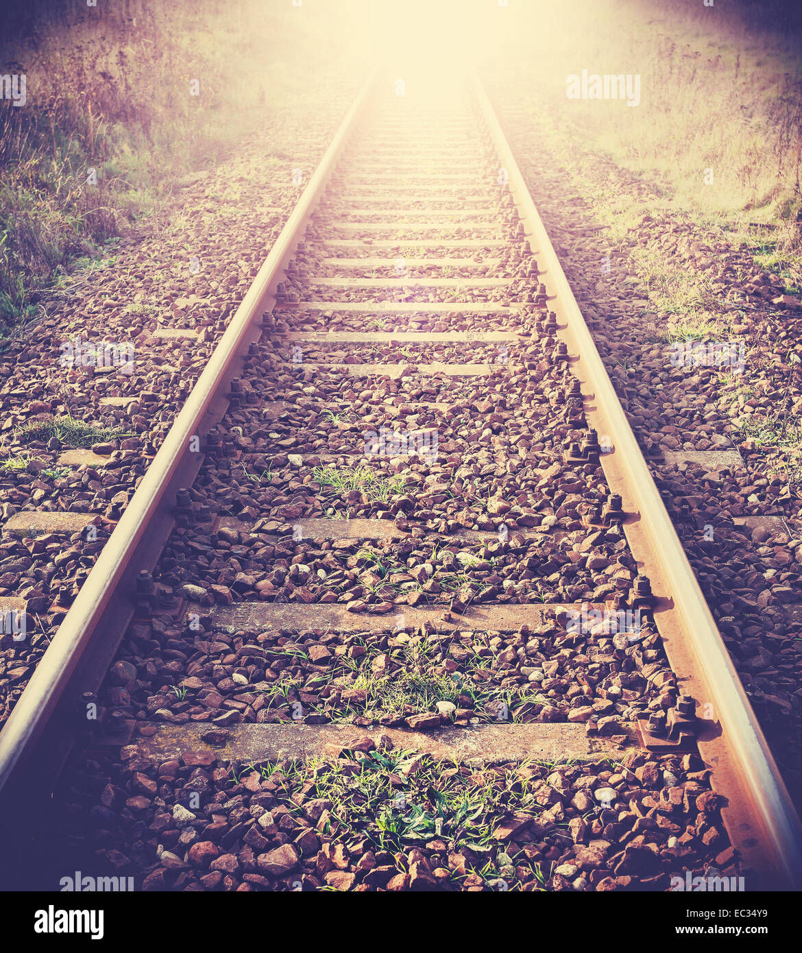 Vintage filtered picture of railway tracks. Stock Photo