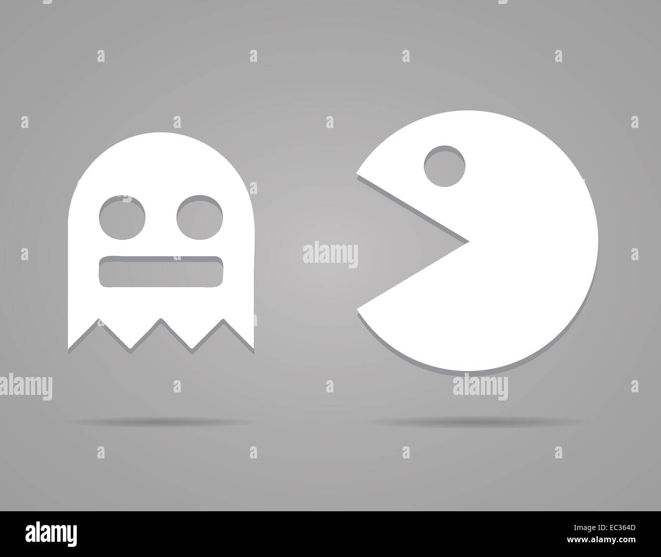 Paper Pacman, ghosts, 8bit retro game icons set Stock Photo