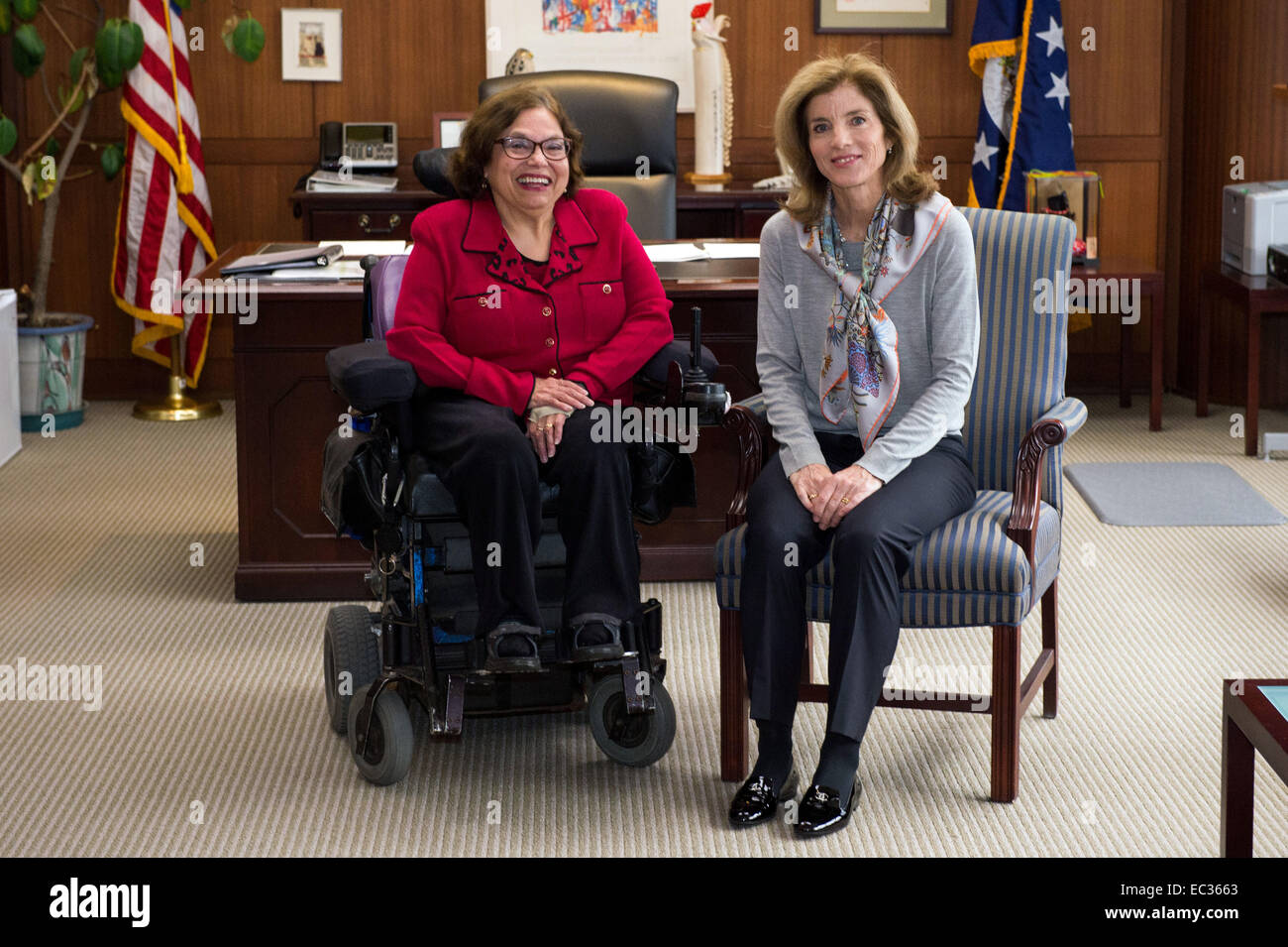 U.S. Ambassador to Japan Caroline Kennedy welcomes Special Advisor for International Disability Rights Judith Heumann to Tokyo, Japan, on December 4, 2014. Special Advisor Heumann is visiting Japan to discuss disability rights and initiatives during the country’s Disability Week. Stock Photo
