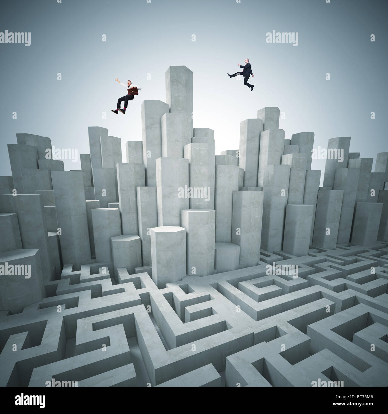 abstract tower and maze 3d with business people Stock Photo