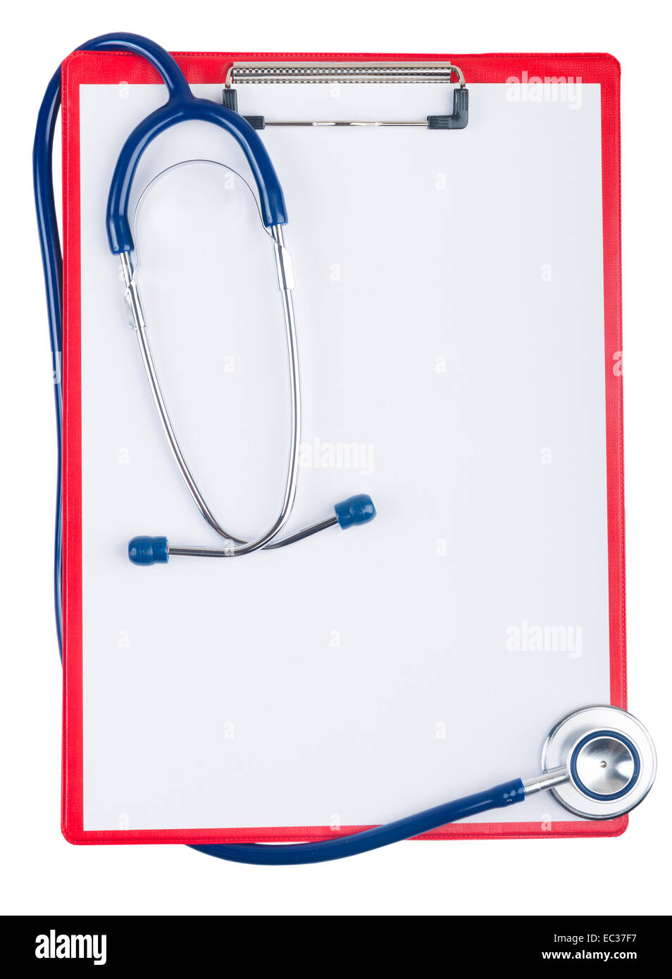stethoscope and blue clipboard isolated on white Stock Photo - Alamy