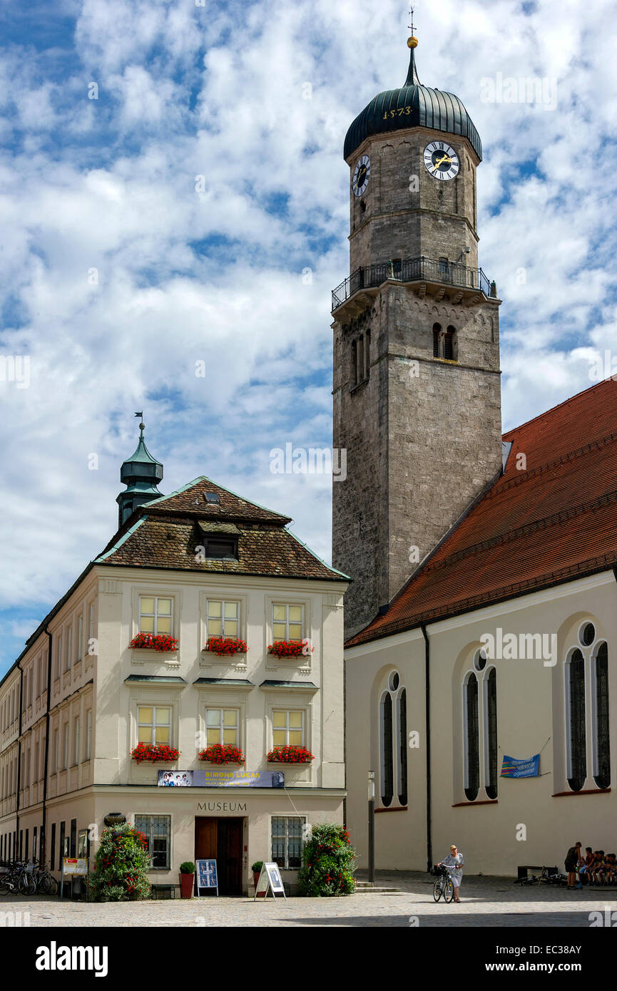 Old Town Hall with City Museum, Parish Church of the Assumption, Marienplatz, Weilheim, Upper Bavaria, Bavaria, Germany Stock Photo