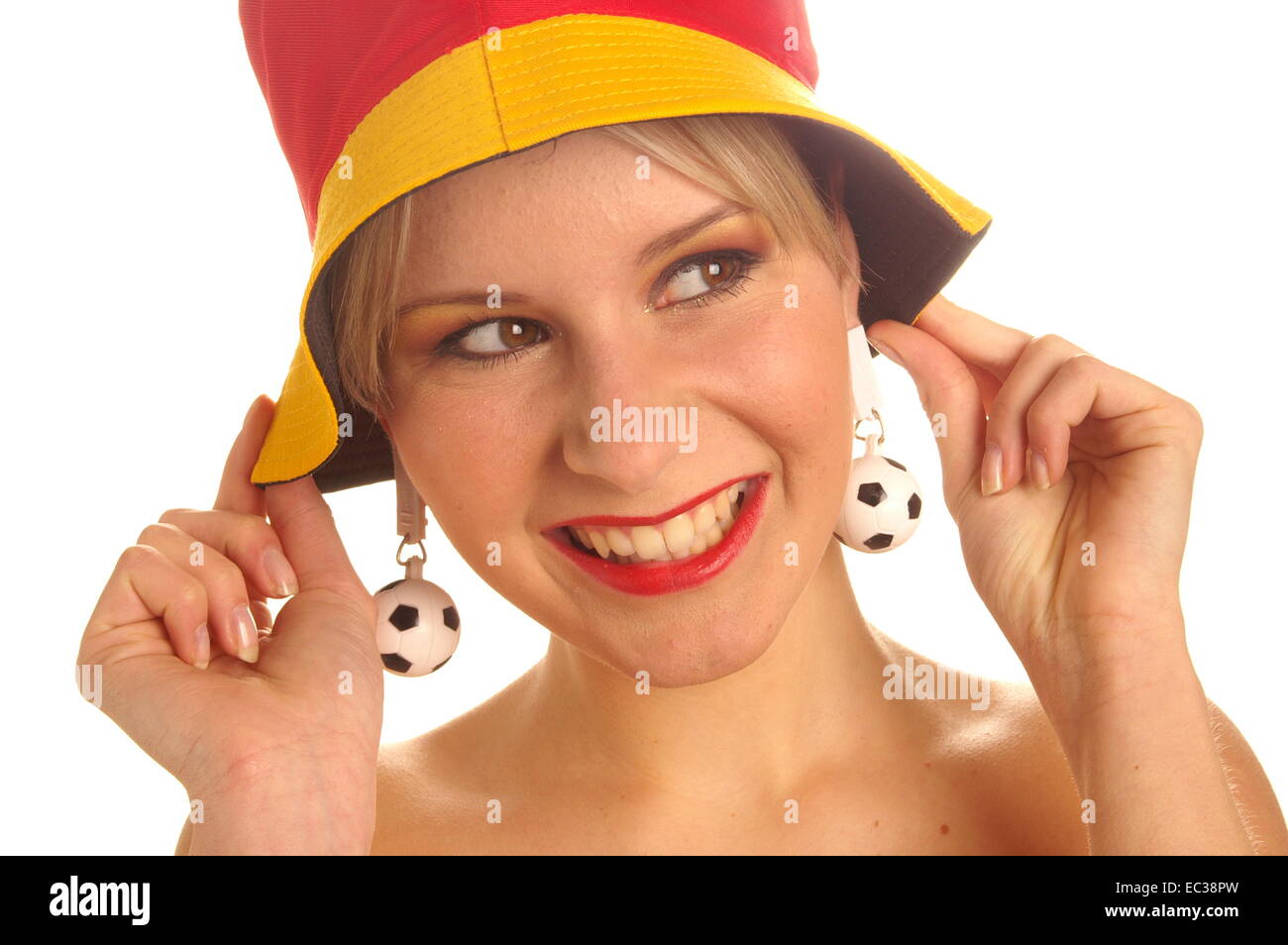 female soccer fan wearing fan articles Stock Photo Alamy