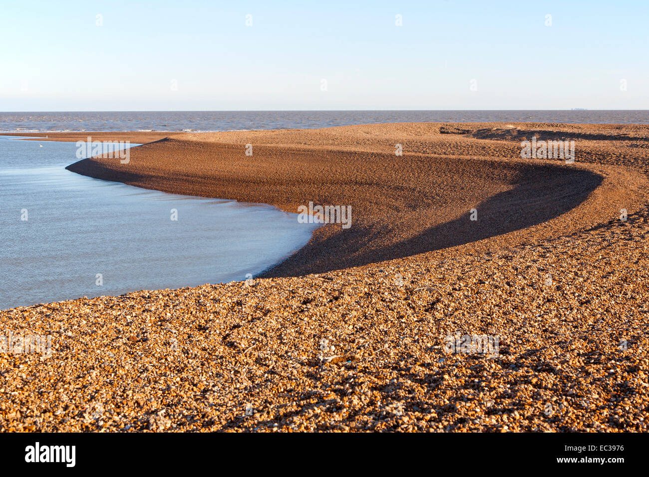 View out to North Sea from shingle beach at Shingle Street, Suffolk, England, UK Stock Photo