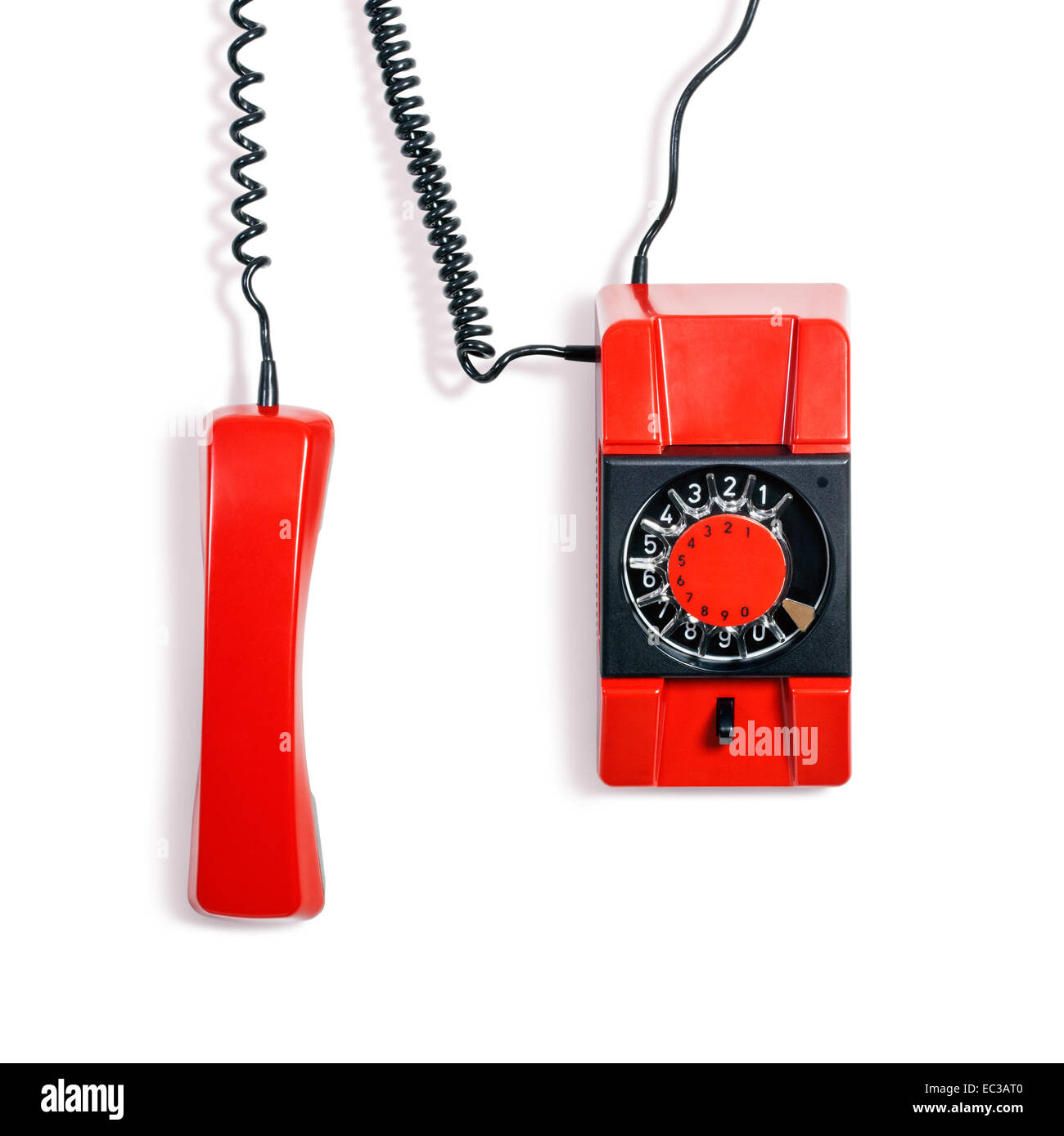 Vintage red telephone. Wall phone isolated on white background ...