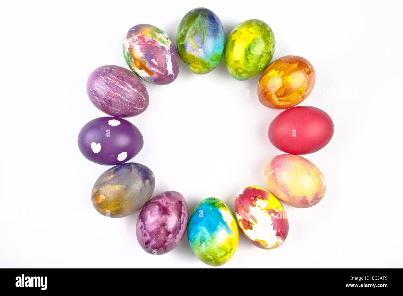 Easter eggs arranged in a circle. Stock Photo