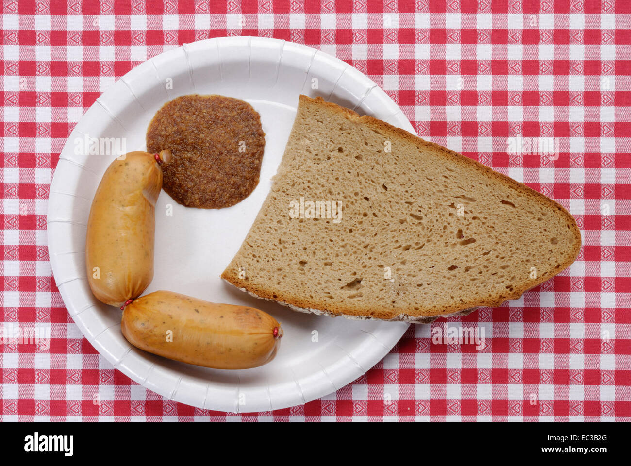 Pair of Regensburger Sausages, Bread and Mustard Stock Photo Alamy