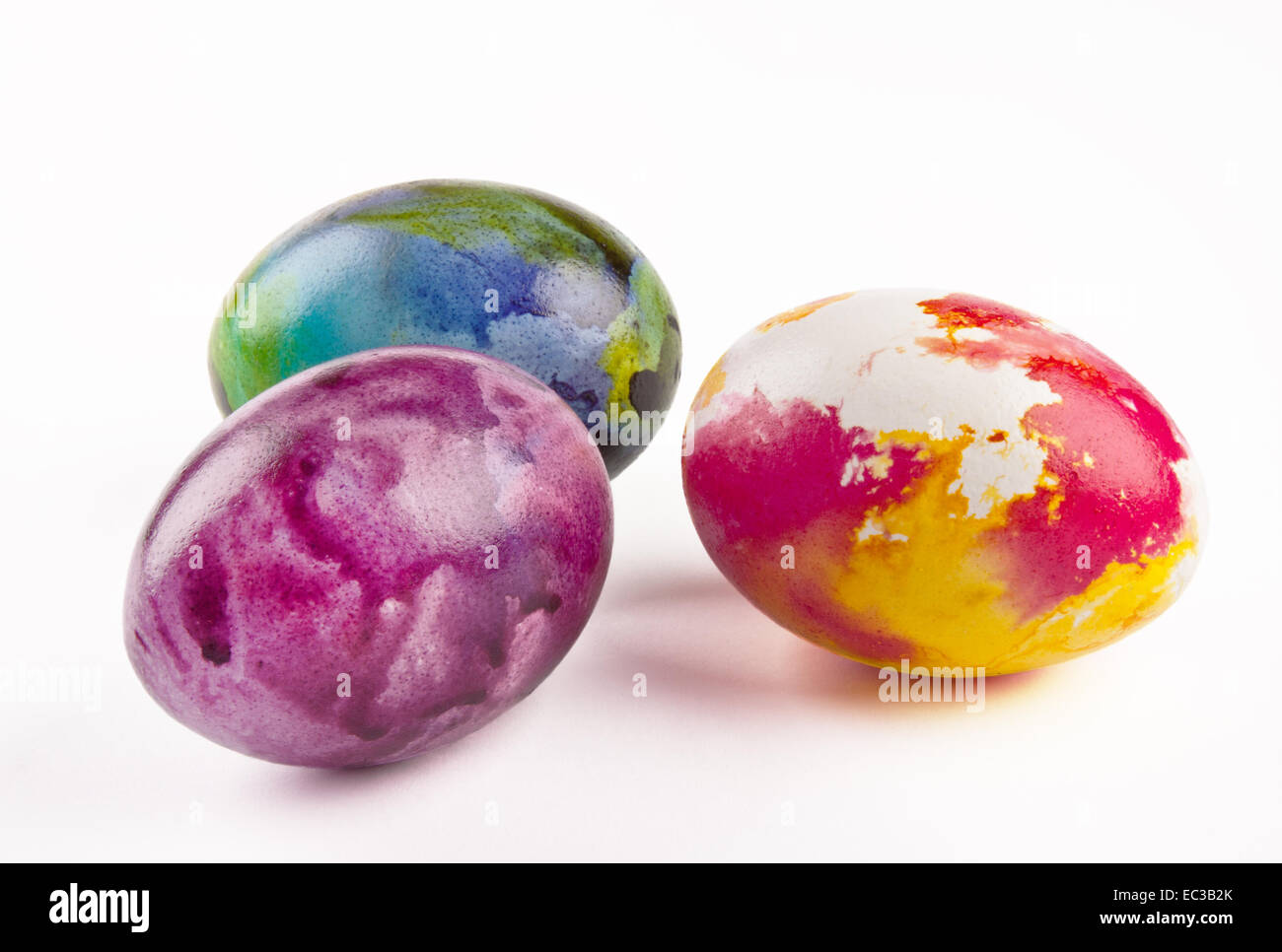 Three Easter painted eggs. Stock Photo