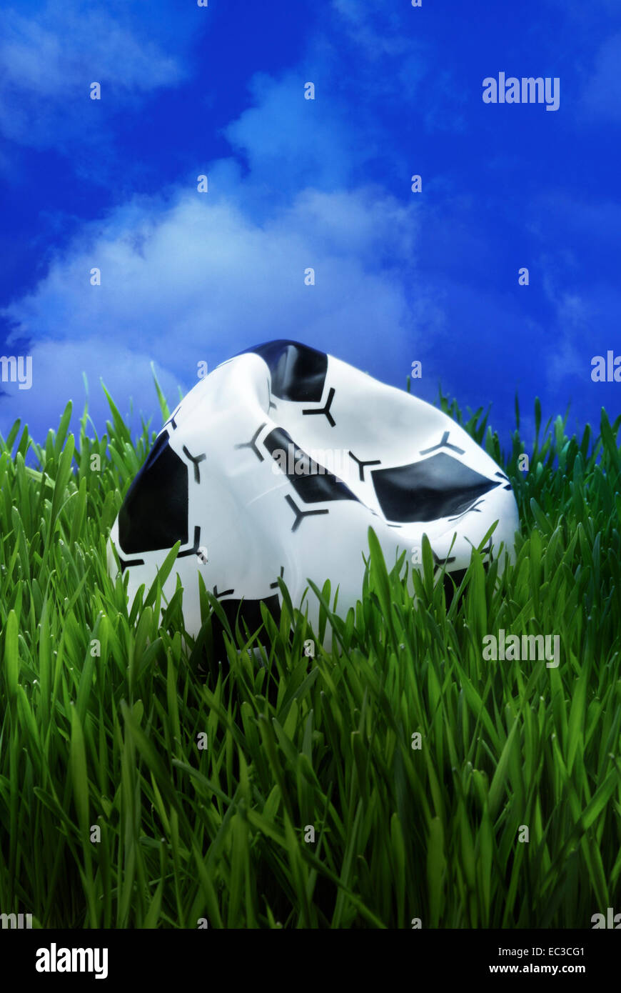 Broken Soccer Ball on Grass Stock Photo Alamy