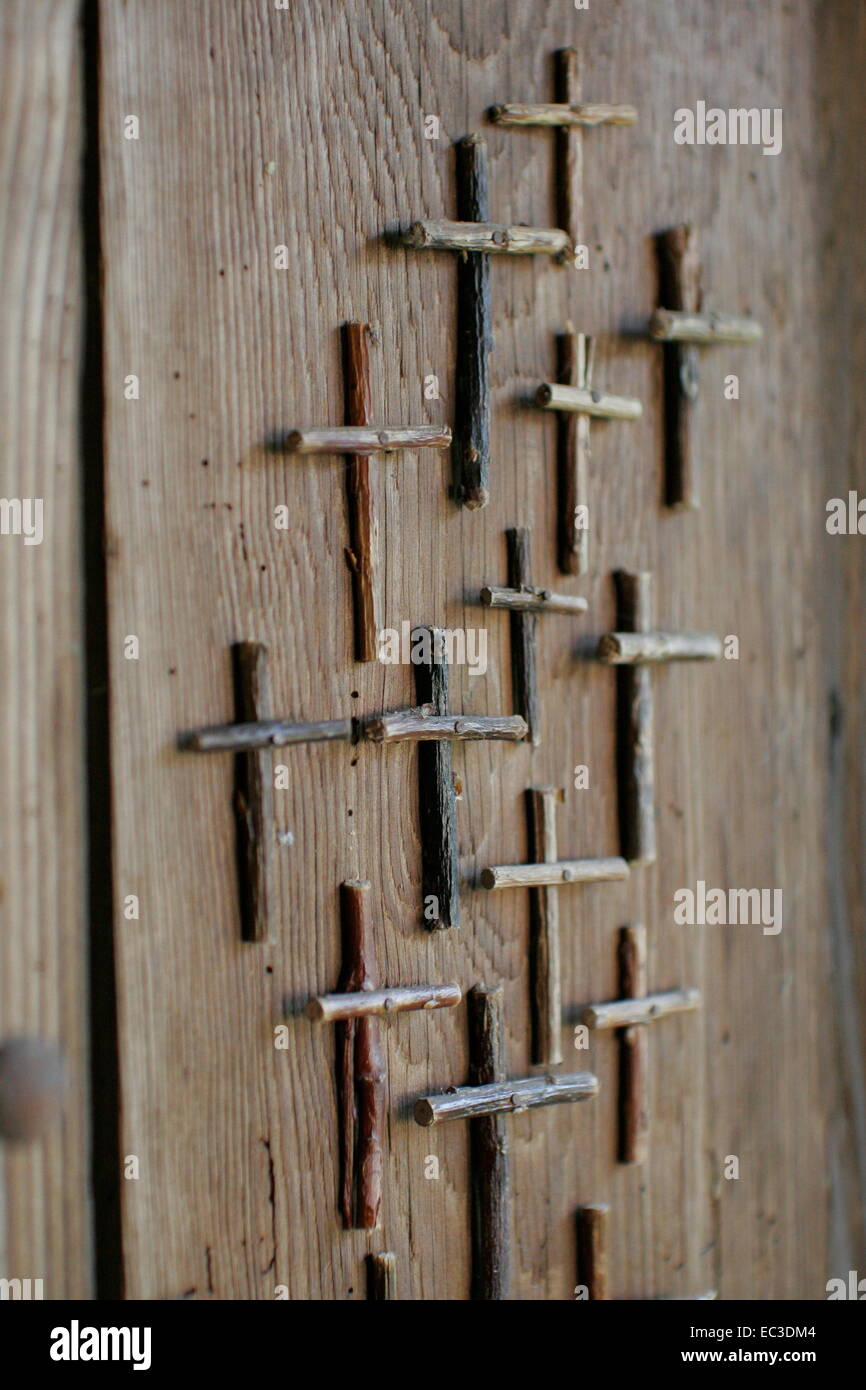 wooden crosses on a board Stock Photo