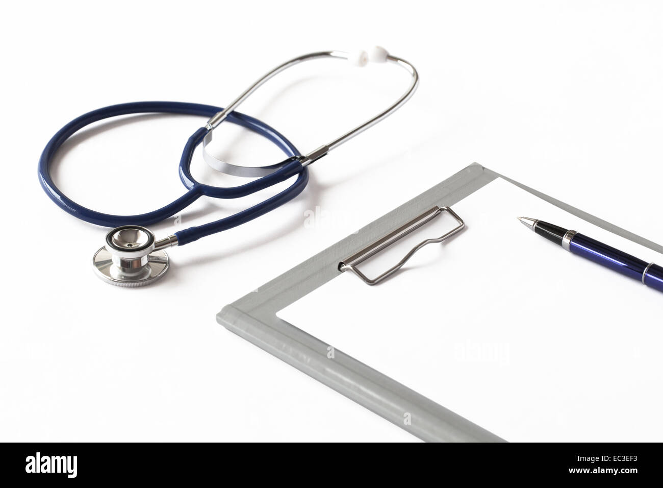 Stethoscope and folder with blank sheets. Stock Photo