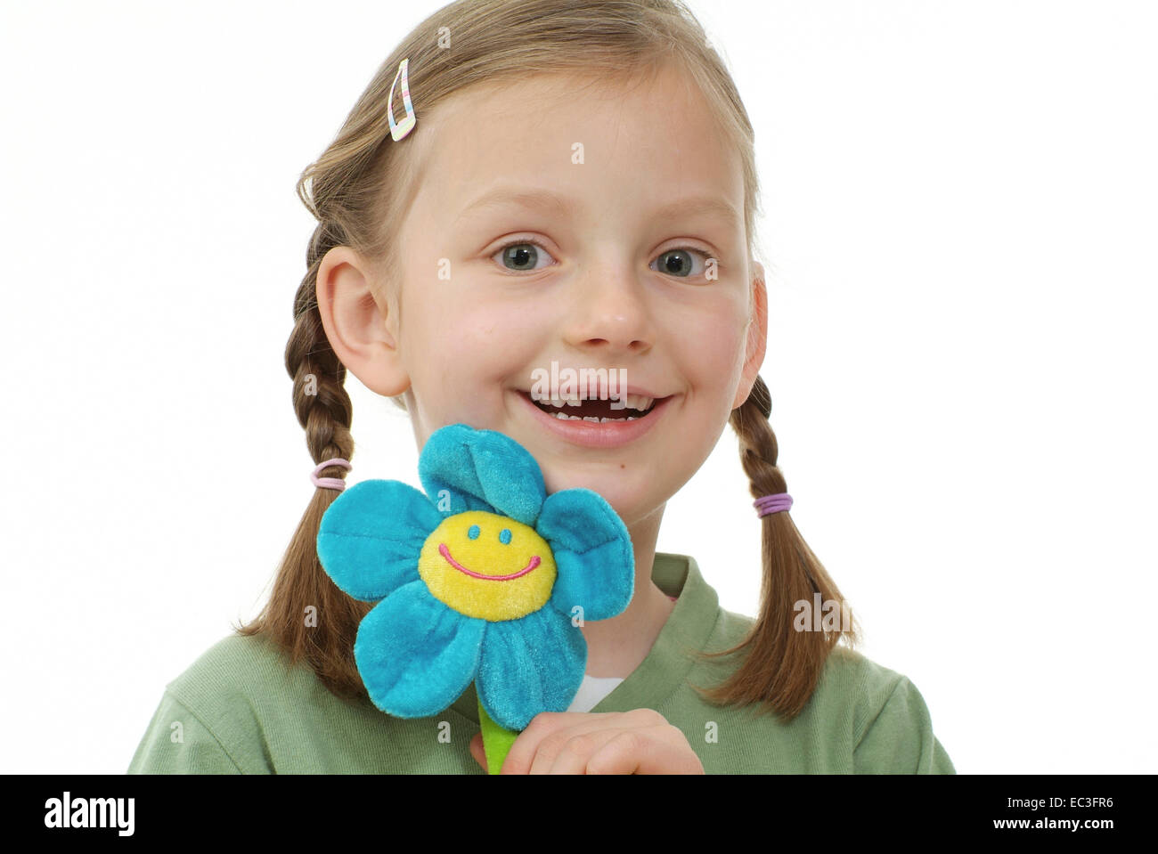 Young Girl with Blue Flower Stock Photo Alamy