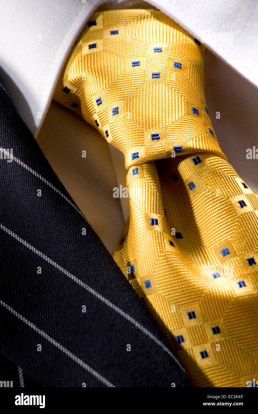 Pinstripe Suit with yellow Tie Stock Photo