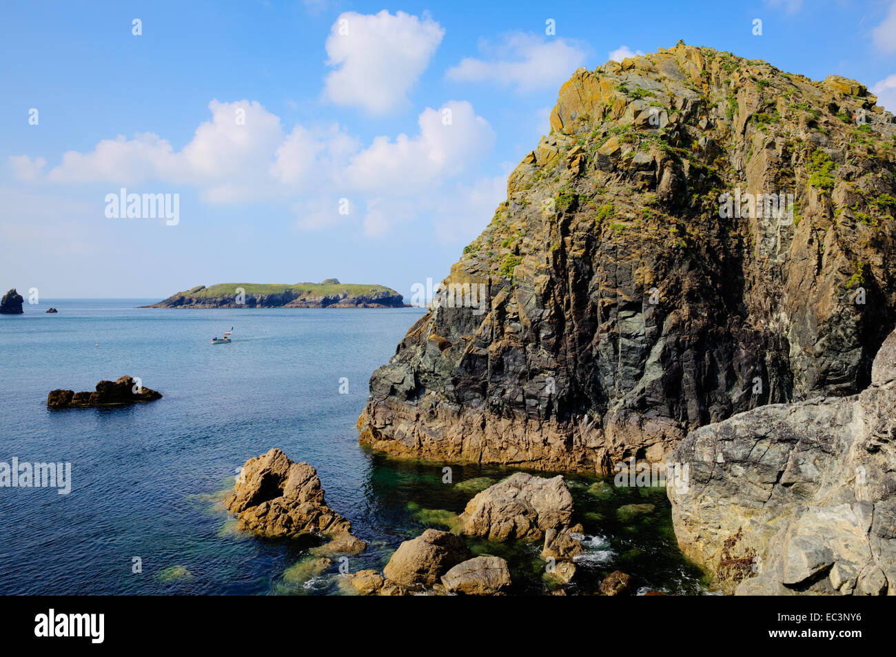 Coast view from Mullion Cove harbour Cornwall UK the Lizard peninsula