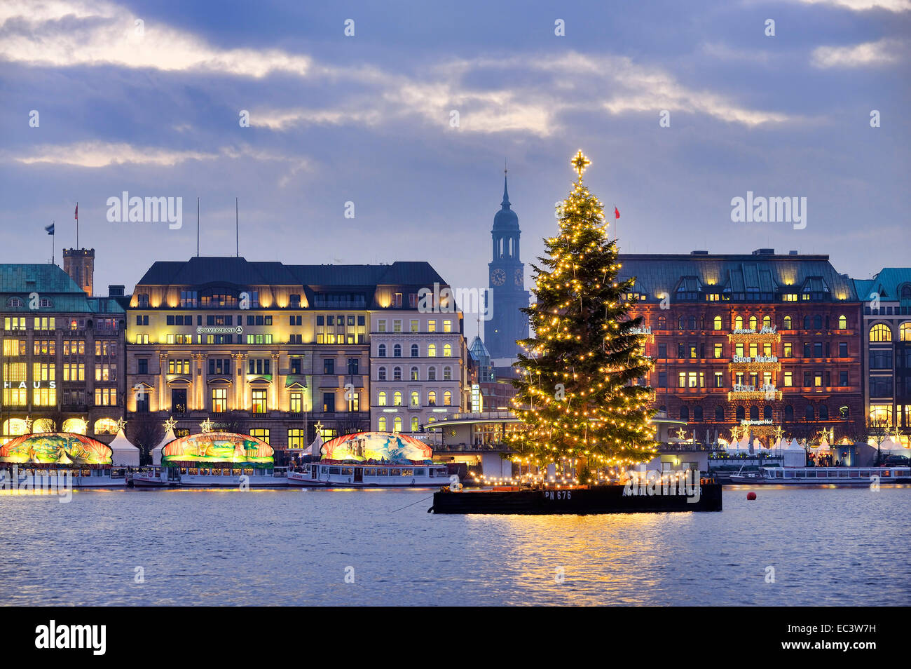 Christmas tree on lake Alster in Hamburg, Germany Stock Photo 76303013