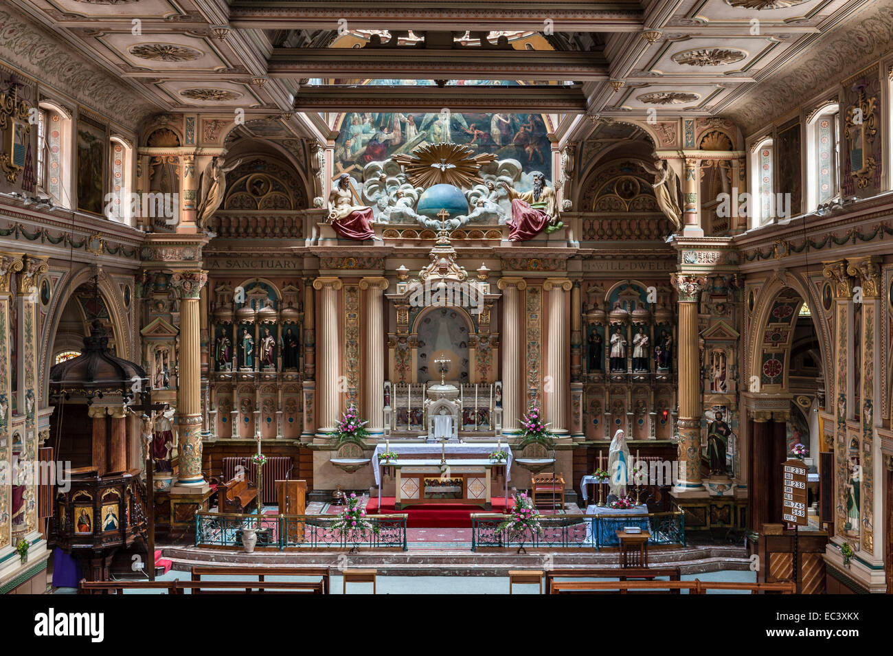 The 19c interior of the church of St Charles Borromeo, Kingston upon Hull, UK. Stock Photo