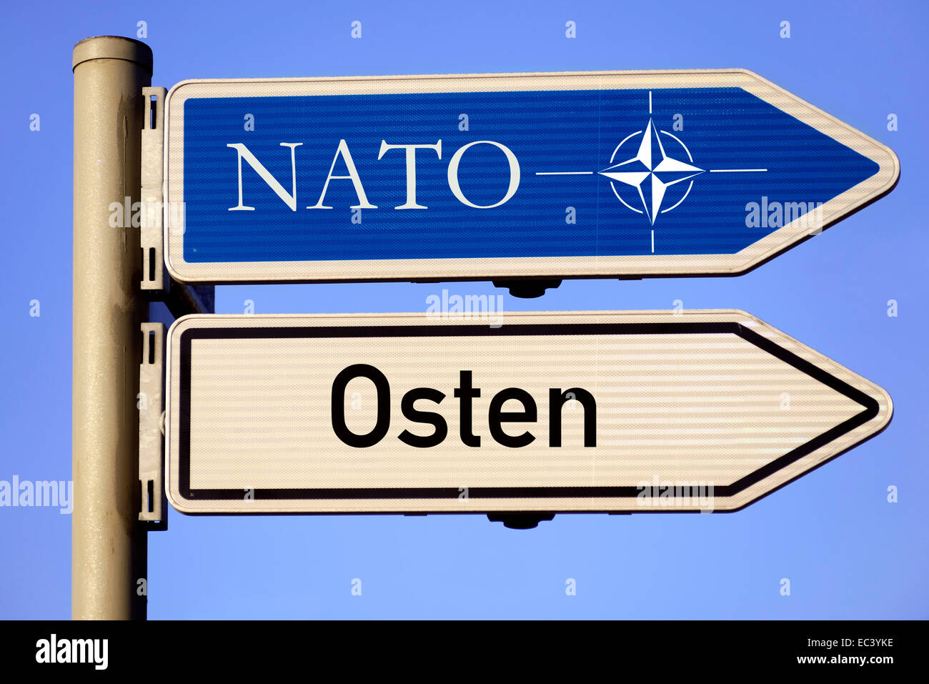 Signpost Nato and east direction, photomontage Stock Photo