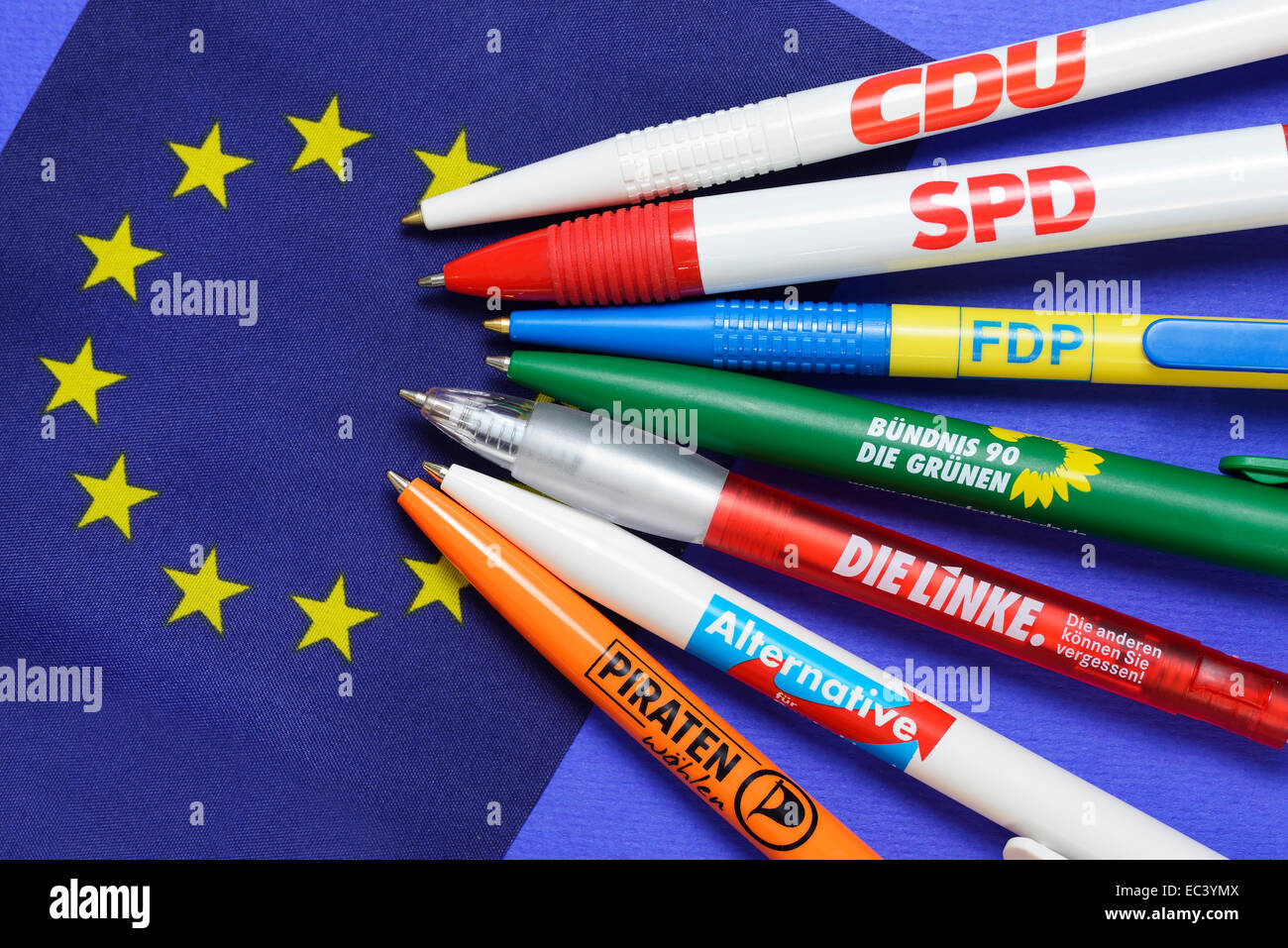 Pens of german parties and eu flag hires stock photography and images