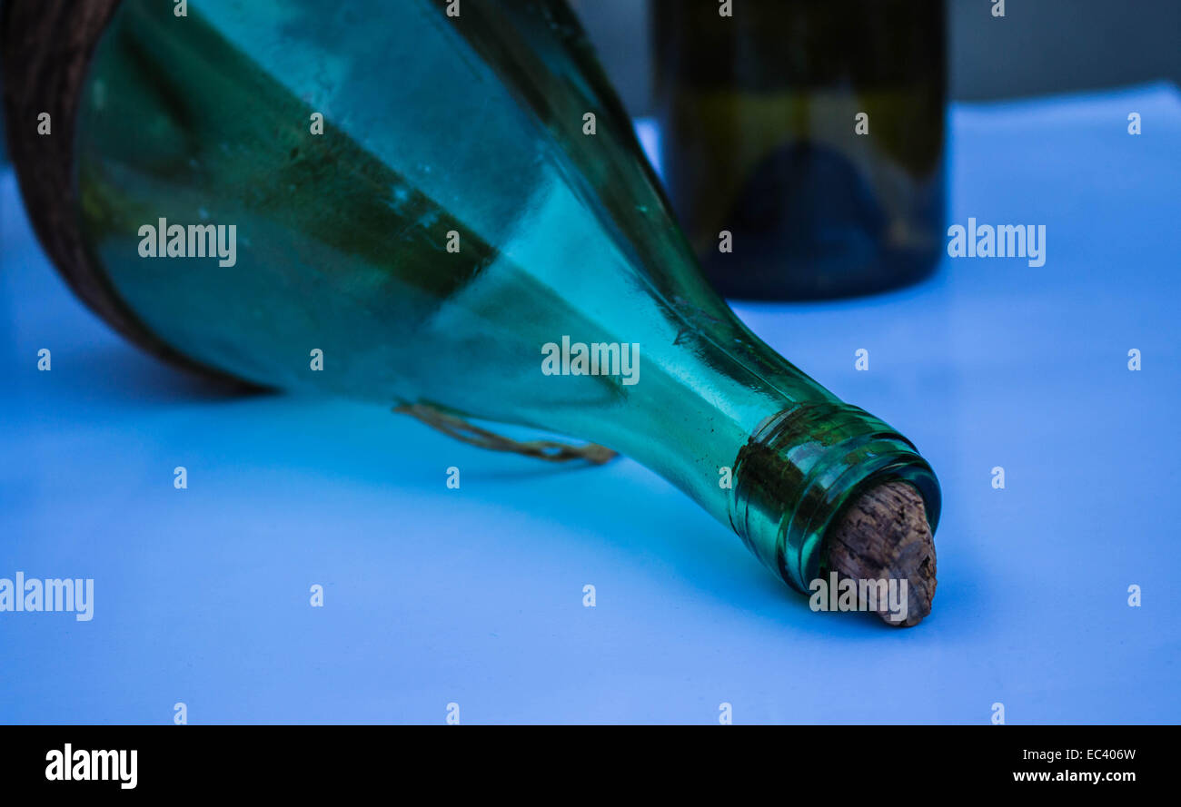 Bottle of wine down on the table Stock Photo Alamy