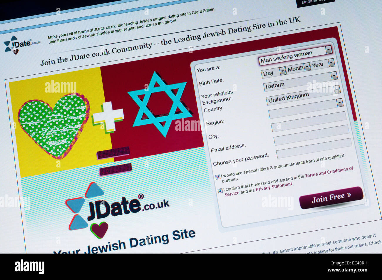 The home page of the JDate Jewish dating web site. Stock Photo