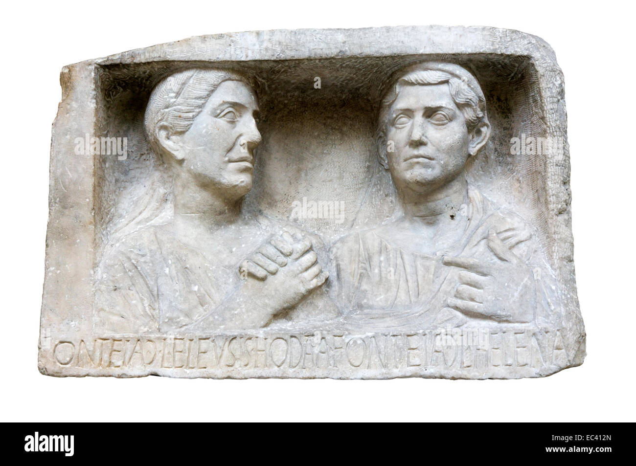 A Roman limestone relief of two women from about 25 BC - AD 10. Stock Photo