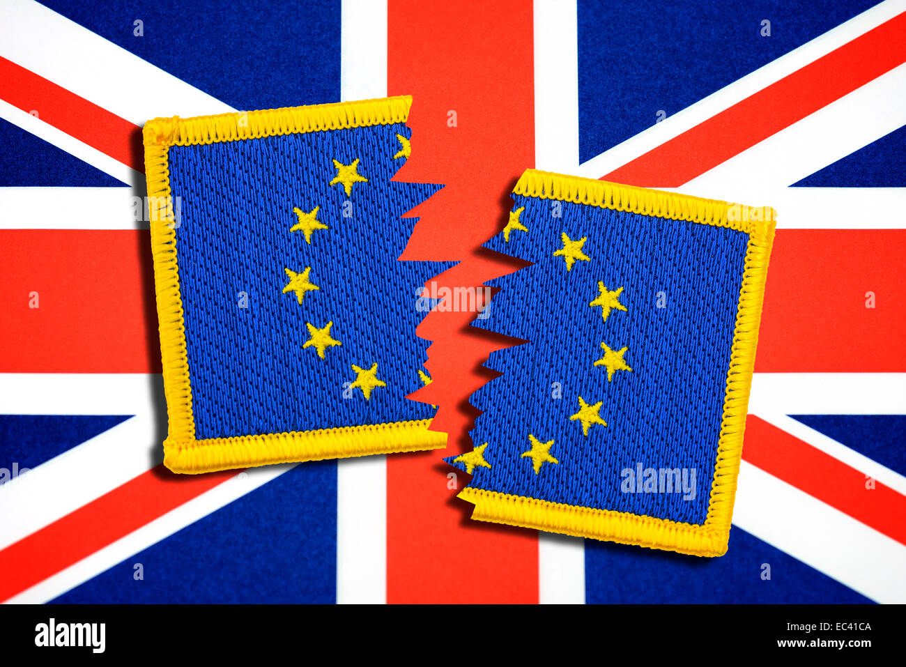Torn EU flag in front of Union Jack Stock Photo - Alamy