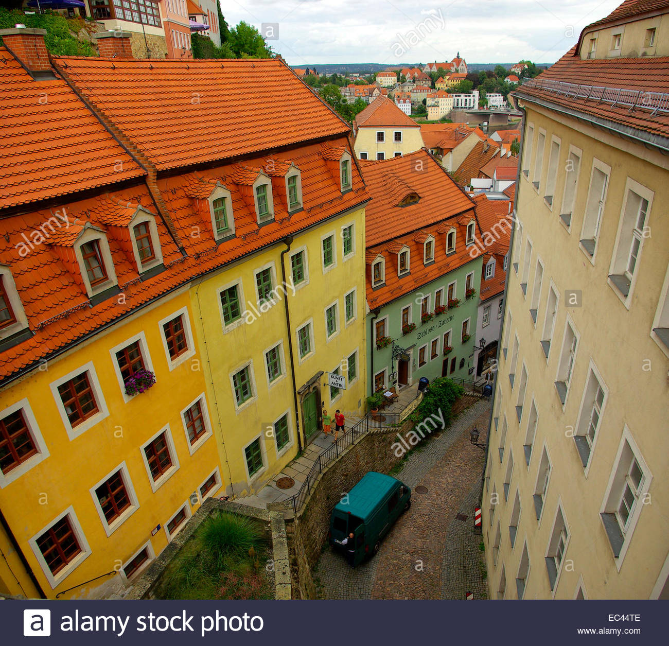 Old town of Meissen, Saxony, Germany, Europe, as seen as from the hill of the Albrechtsburg Palace. Stock Photo