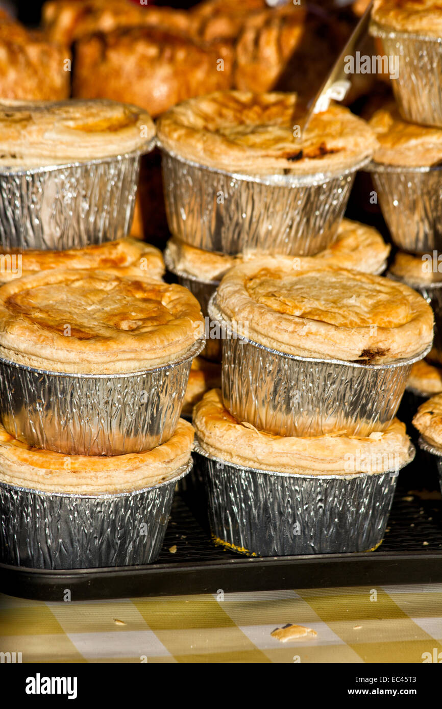 Meat and cheese pies on sale, Christmas Fayre, Jimmy's Farm, Ipswich, Suffolk, UK Stock Photo