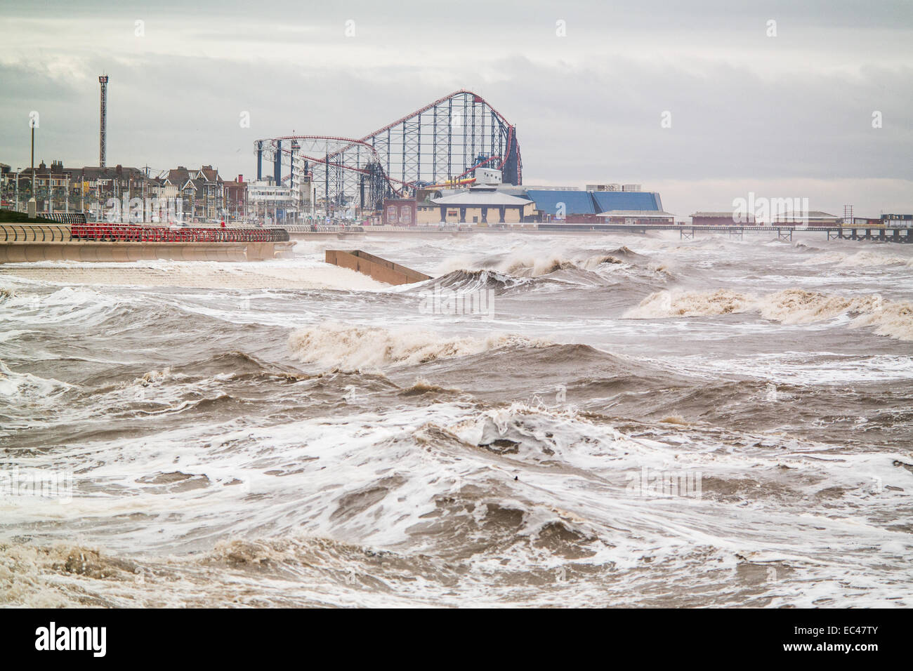 Blackpool, UK. 9th December 2014. The seas are already rough in