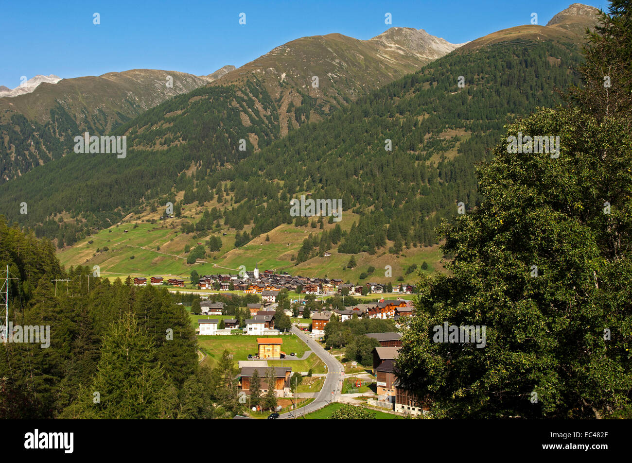 Obergoms with the municipality Ulrichen at the Nufenenpass, Valais, Switzerland Stock Photo