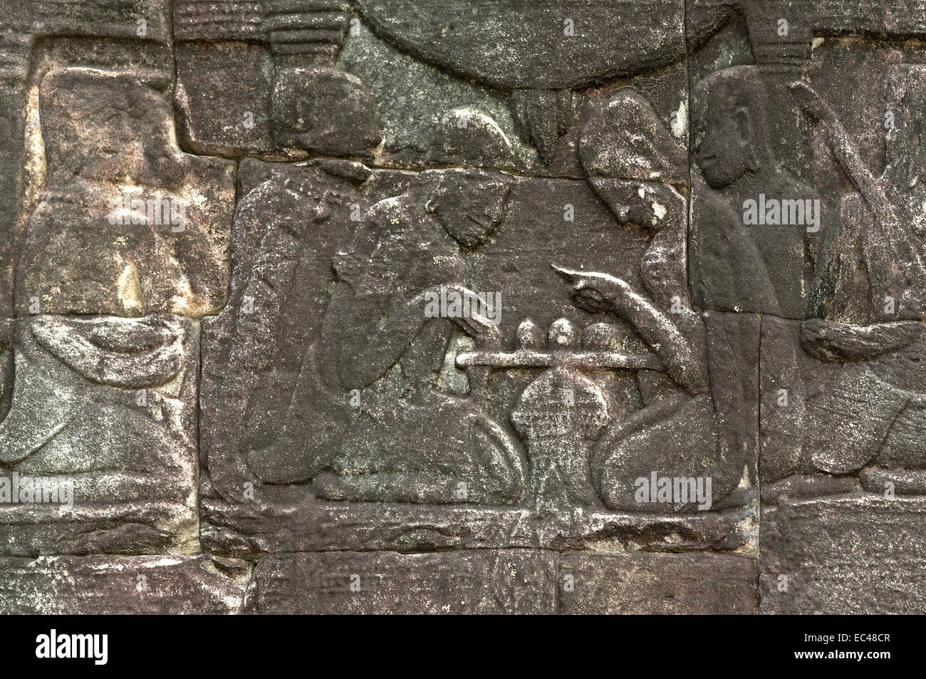 Bas-relief at the Bayon Temple, Angkor Wat, Cambodia Stock Photo