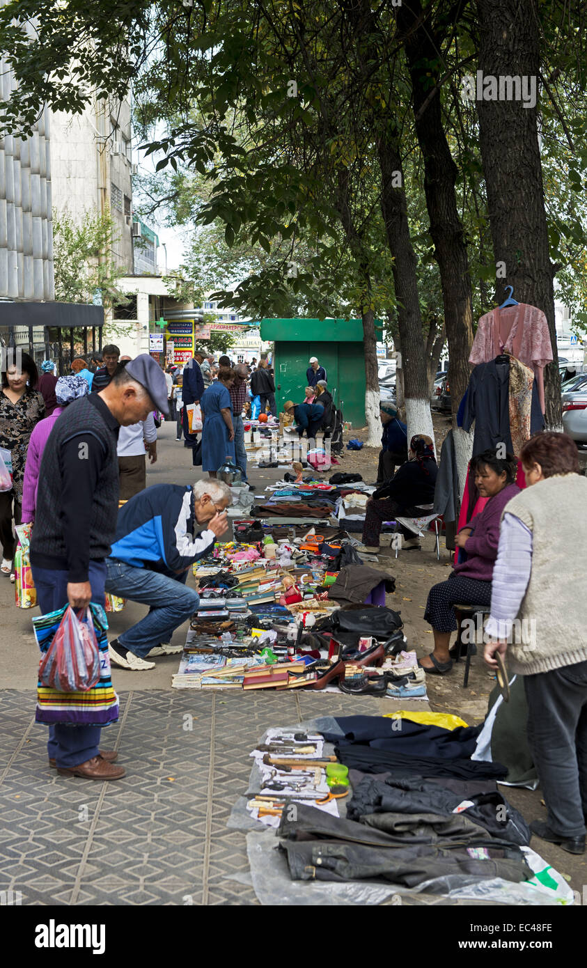 Flea market in the streets of Almaty, Kazakhstan Stock Photo