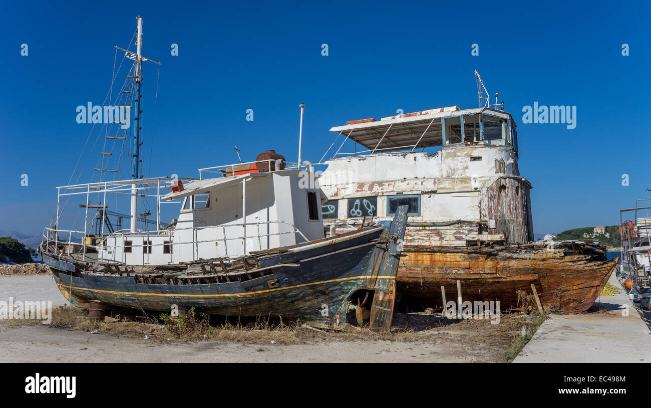 Shipwrecks on the shore Imeroli Corfu Stock Photo