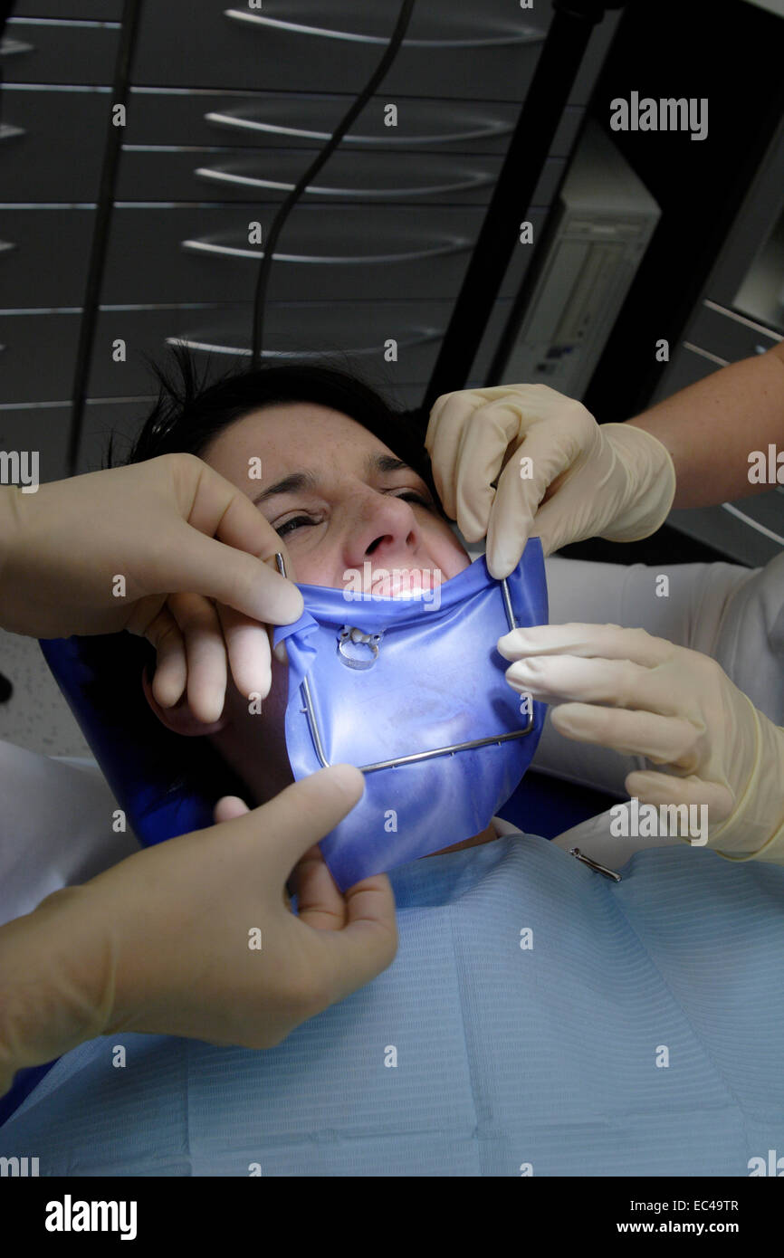 Dental treatment with Dental Dam Stock Photo Alamy