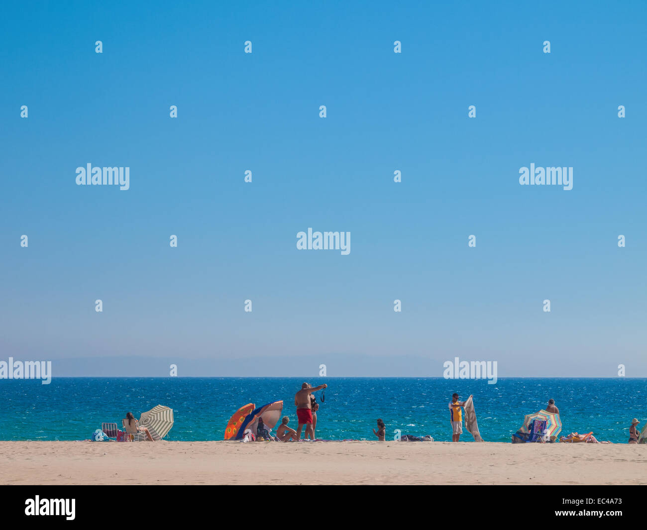 Beach of Bolonia, Costa de la Luz, with people sunbathing and enjoying their holidays Stock Photo