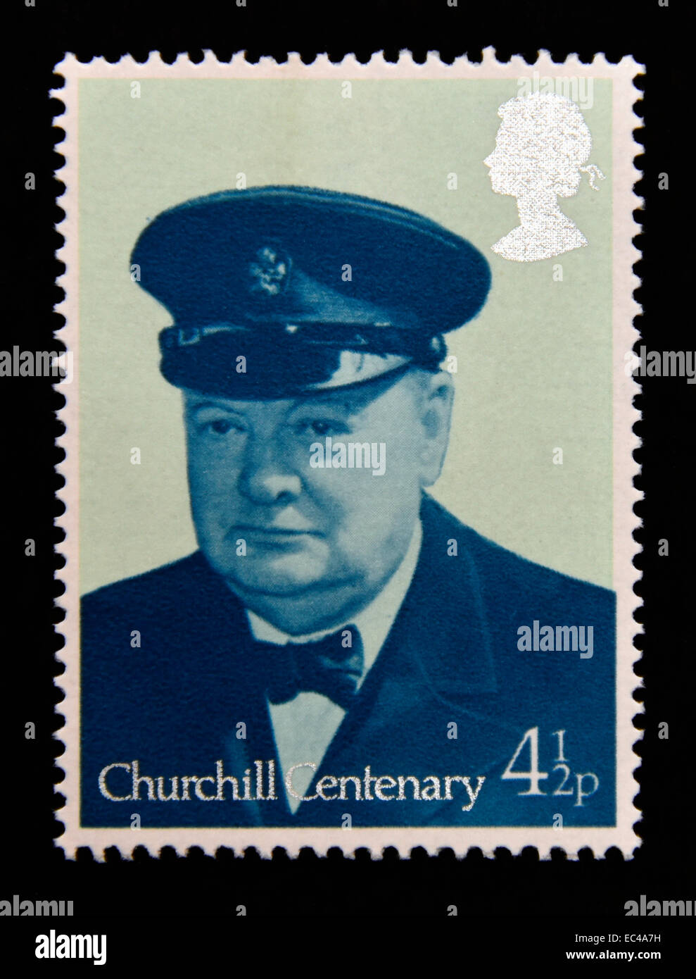 Postage stamp. Great Britain. Queen Elizabeth II. 1974. Birth Centenary of Sir Winston Churchill. Stock Photo
