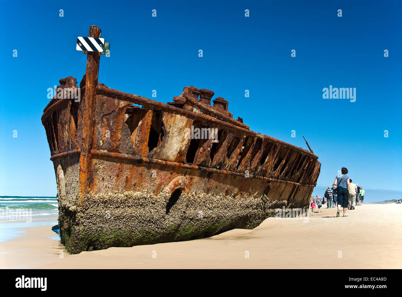 Wreck of the former luxury liner SS Maheno, UNESCO World Natural Heritage Site Stock Photo
